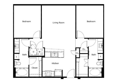 Floor plan for 2 beds, 2 baths, 1051 sqft
